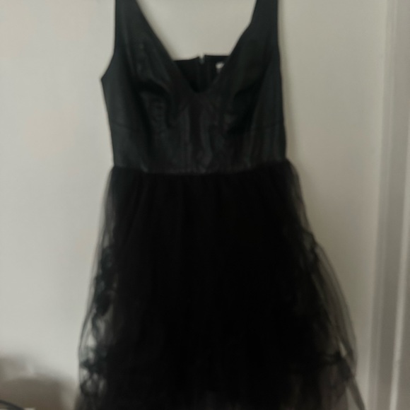 Anthropologie Black Dress- Leather too tulle bottom - Picture 5 of 8